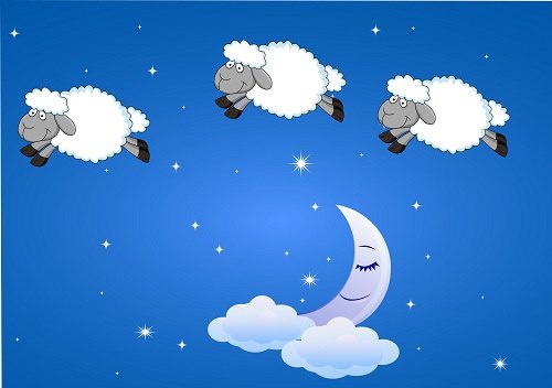 Cielo con mezza luna e pecorelle