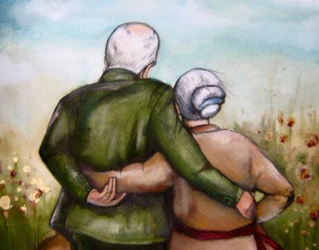 un nonno e nonna che si abbracciano