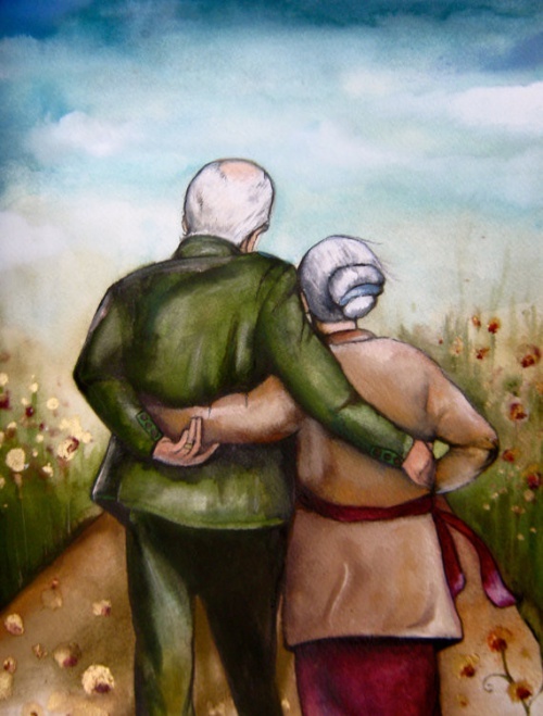 coppia di anziani abbracciati