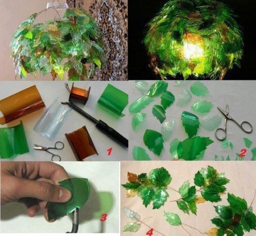 lampada ricavata da vecchie bottiglie di plastica