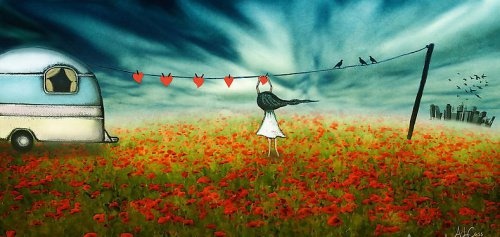 ragazza che stende i cuori