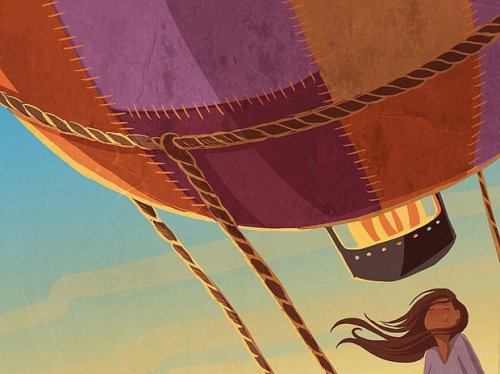 ragazza in mongolfiera in cerca di quello che ama