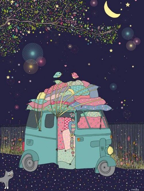 roulotte piena di cose colorate all'insegna della felicità