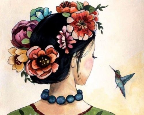 Donna con una ghirlanda di fiori sui capelli
