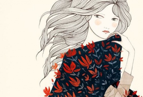 Donna con vestito a fiori