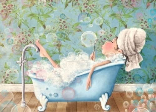 donna fa le bolle nella vasca da bagno 