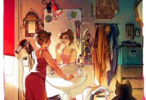 donna si guarda allo specchio e non deve dimostrare niente