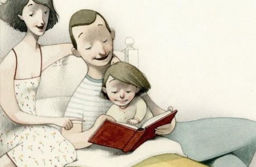 genitori leggono una storia figlia bambini