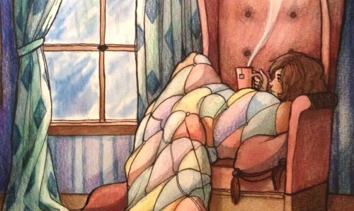 ragazza sola con coperta