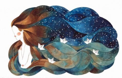 Donna con oceano tra i capelli Il tempo