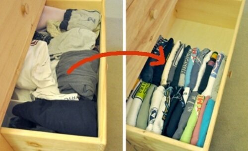 magliette nei cassetti armadio
