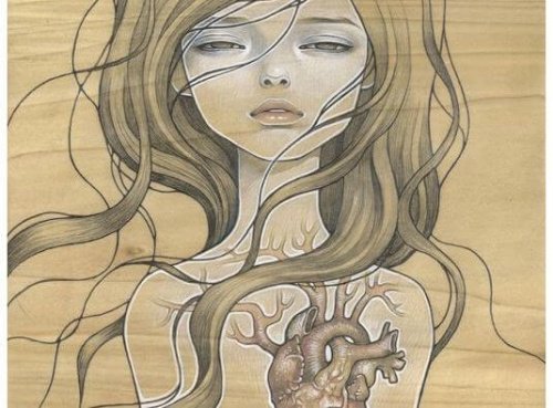 ragazza con cuore ramificato