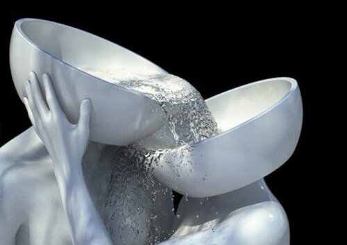 Relazioni liquide testa che riempe d'acqua un'altra