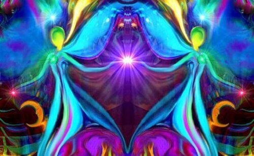 Immagine speculare a creare due figure che si toccano la mano