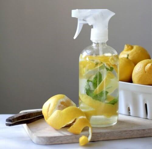 Acqua con scorza di limone in nebulizzatore