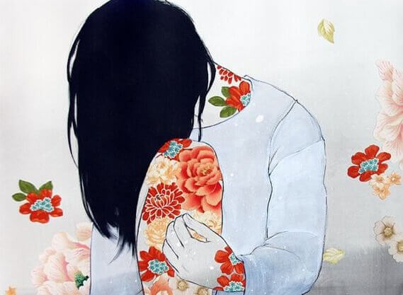 Donna con faccia abbassata