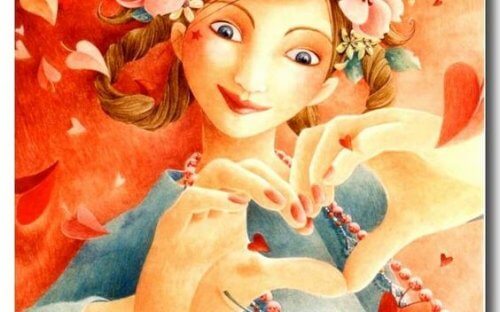 Donna che fa la forma di un cuore con le mani