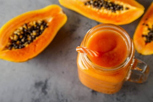 Papaya e polpa.