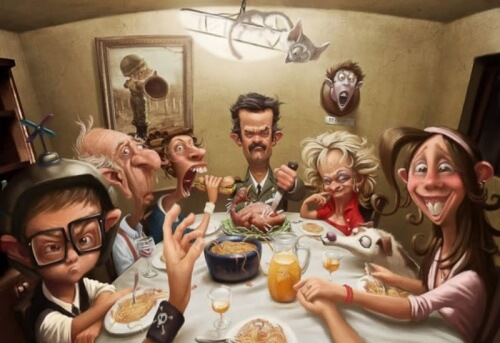 Famiglia seduta a tavola