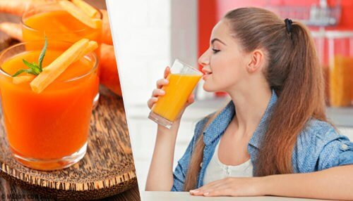 ragazza che beve frullato alla carota