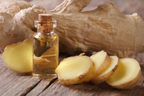Olio zenzero e zenzero fresco.