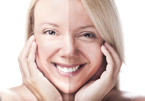 Donna con volto diviso a metà per evidenziare differenze pelle