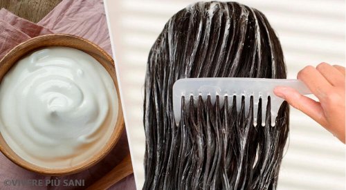 ragazza applica maschera per capelli con il pettine