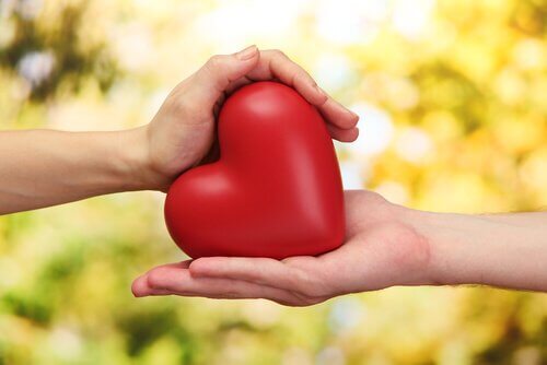 due mani con un cuore finto
