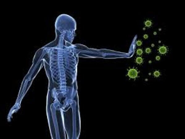 Sistema immunitario rappresentato con corpo che scaccia batteri