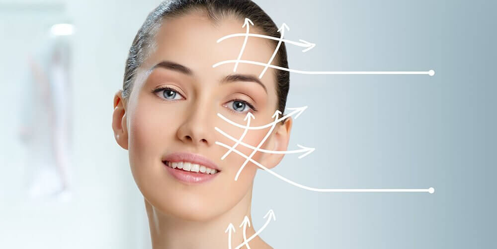 Volto di donna per illustrare lifting con fili