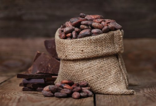 Sacco pieno di chicci di cacao