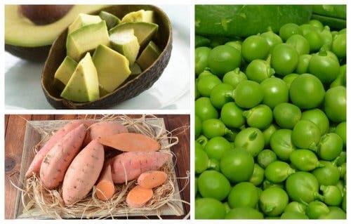 Batate, piselli e avocado