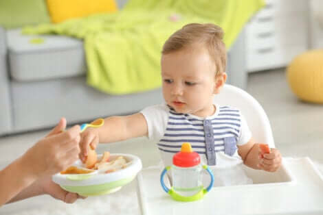 Primi tentativi di introdurre i cibi solidi nella dieta del neonato.