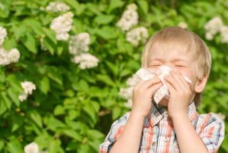 Bambino affetto da allergia al polline.
