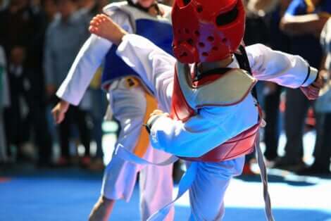 Due combattenti di taekwondo.